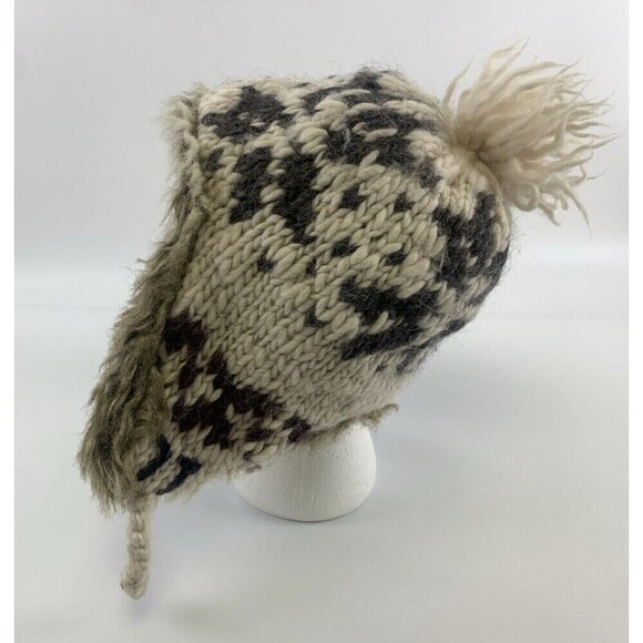 American Eagle Wool Alpaca Faux Fur Trapper Hat Fair Isle Knit Ear Flap One Size - Picture 4 of 14